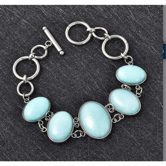 Amazonite Block and Toggle Clasp Bracelet in Stainless Steel - Picture 1 of 9